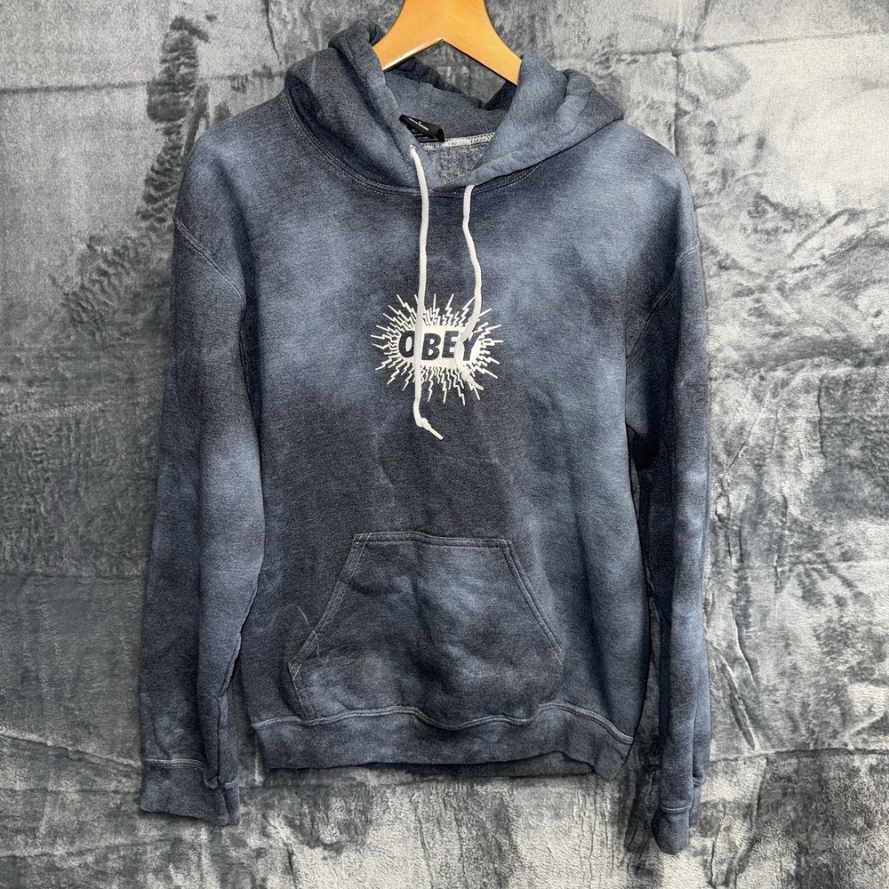 Obey Hoodie Mens Small Blue Explosion  Pullover Sweatshirt Drawstring 053